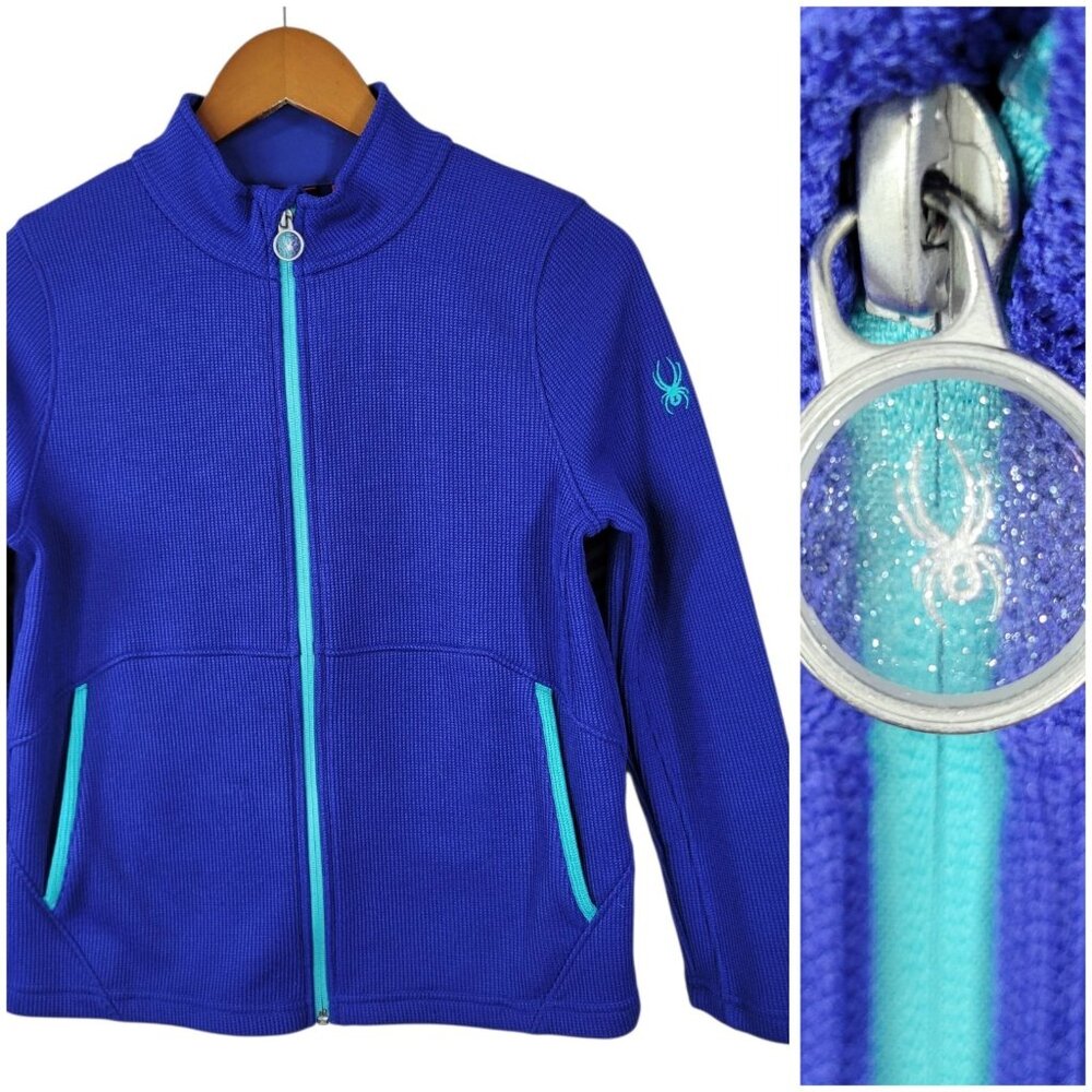 Spyder Sweater knit Jacket Size XL 18 Endure Full Zip Royal Blue Teal Girls Warm